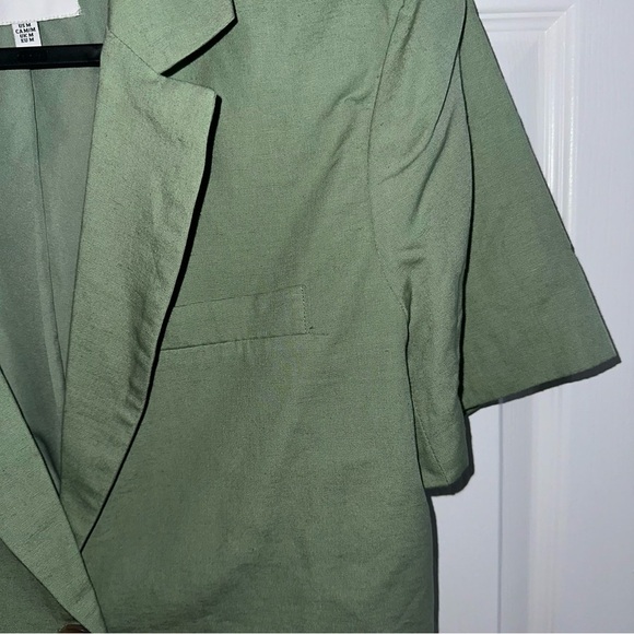 Maison D' Amelie Short Sleeve Linen Cropped Padded Blazer Top Green Size Medium - Picture 7 of 8